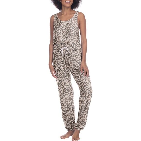 NWT Honeydew Intimates Just Chillin Jogger Jumpsuit in Natural Leopard. Size M. - Picture 1 of 12